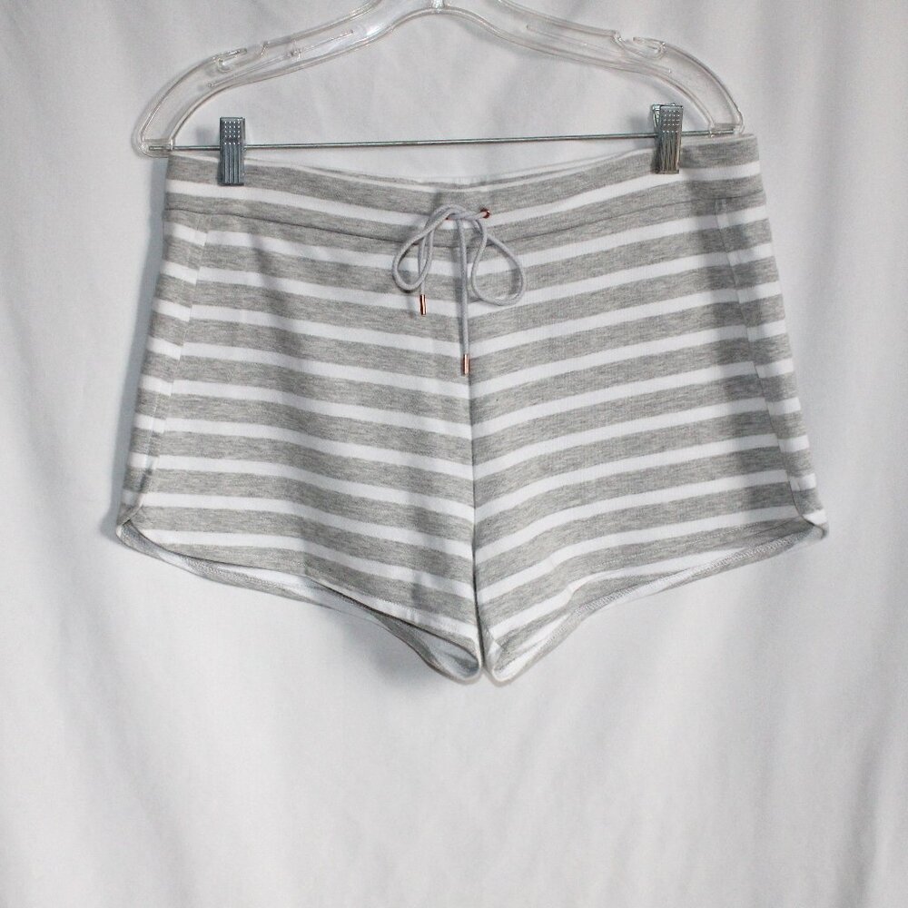 Calvin Klein Gray and White Striped Womens Lounge Shorts with Drawstring - Med
